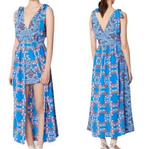 Sandro Plunging Floral Print Slit Dress - Picture 1 of 8